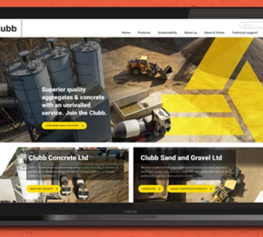 laptop showcasing the homepage of Clubb sand & Gravel website
