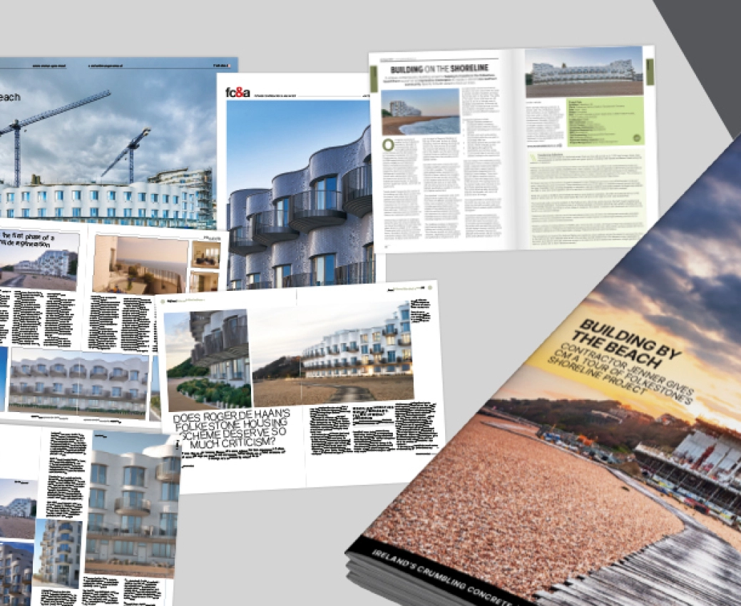 Cut-out images of press coverage secured by Fabrick for Jenner on Shoreline development