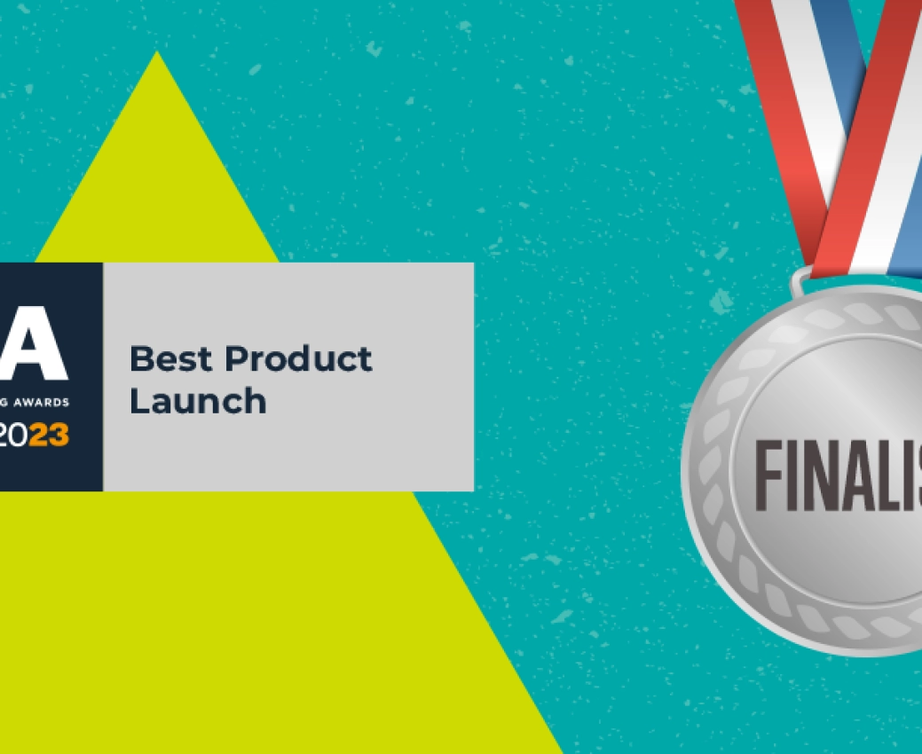 Finalist medal alongside the Construction Marketing wards 2022 Best Product launch logo