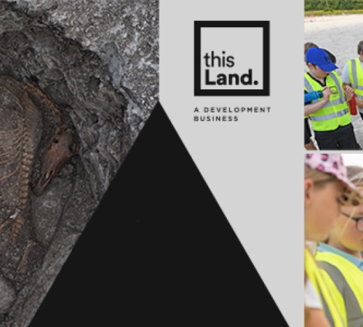 School children from Burwell dressed in construction PPE visiting an archaeological dig where bones from the bronze age are discovered