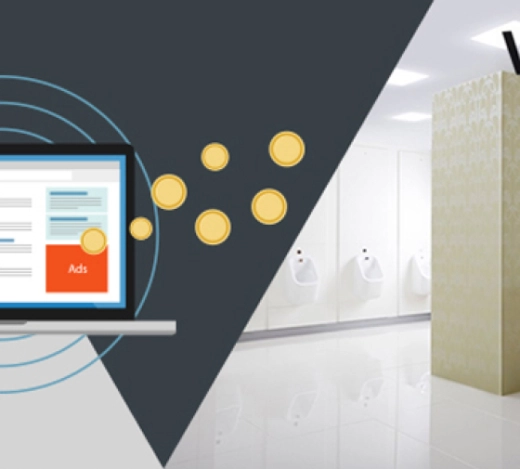 Venesta toilets and washrooms sitting alongside a computer screen showing Fabrick's PPC results